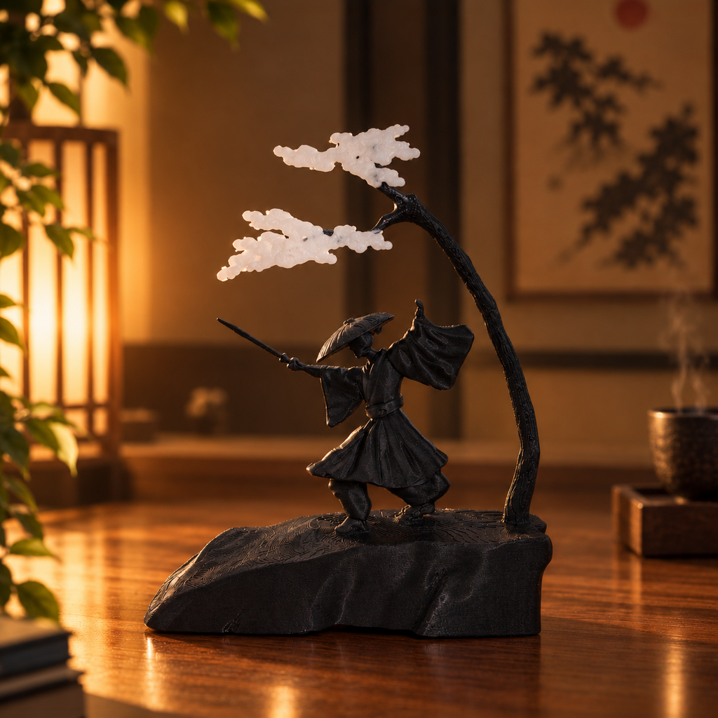 Sakura Çiçekleri Altında Samuray Dekoratif Süs Biblo Zen