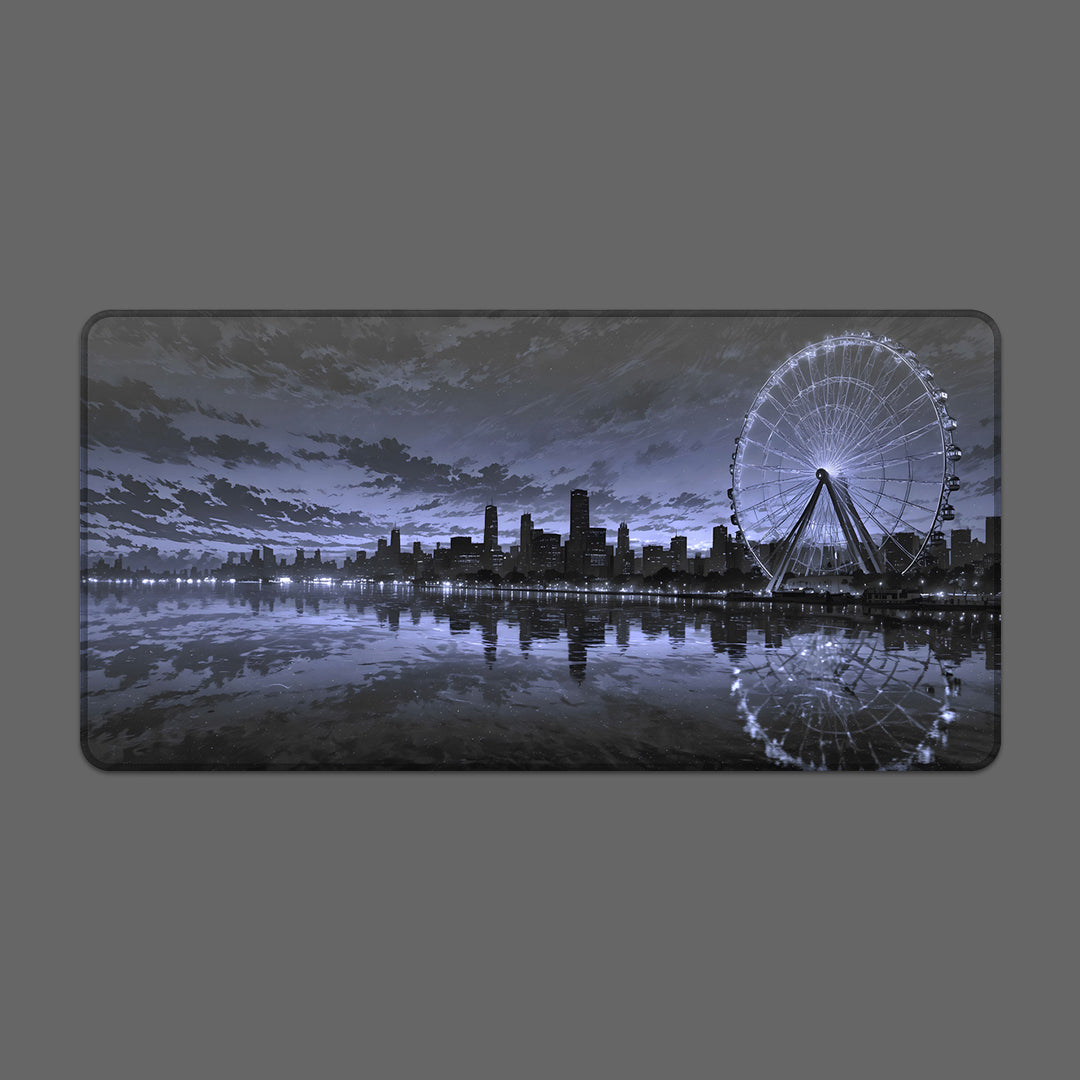 Night Skyline Ferris Wheel Mousepad