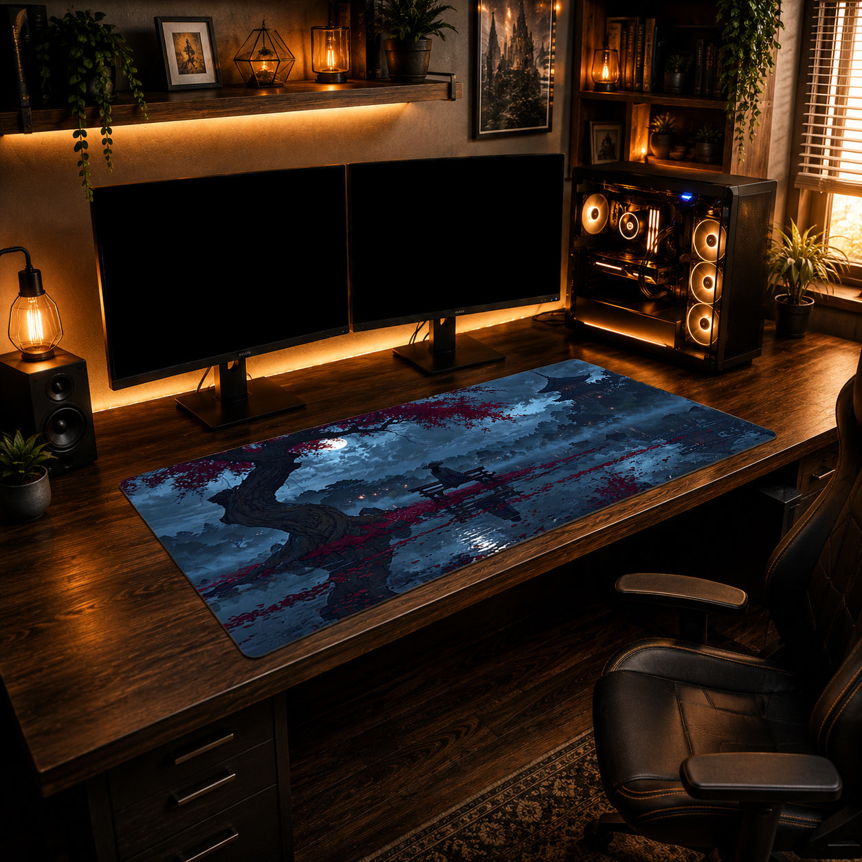 Moonlit Samurai Lake Mousepad