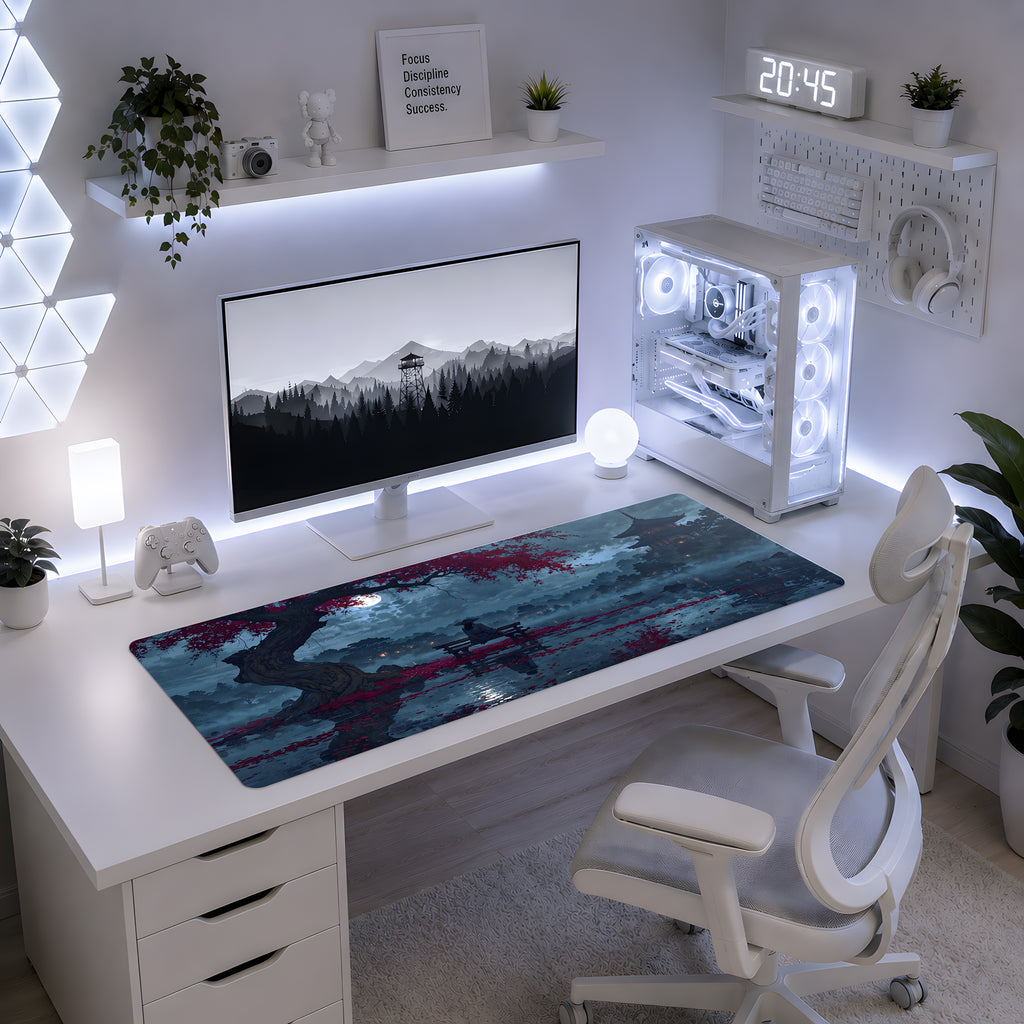 Moonlit Samurai Lake Mousepad