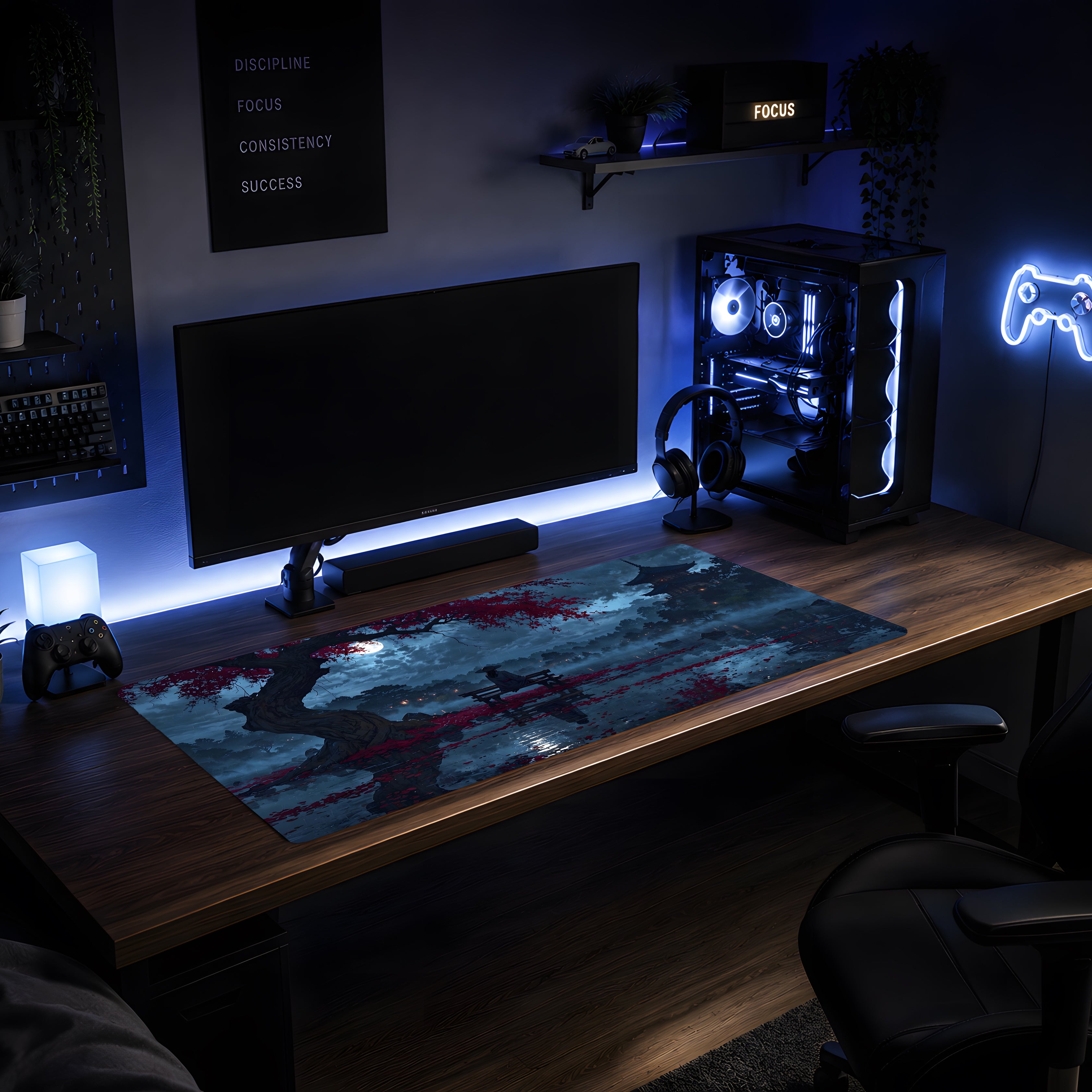 Moonlit Samurai Lake Mousepad