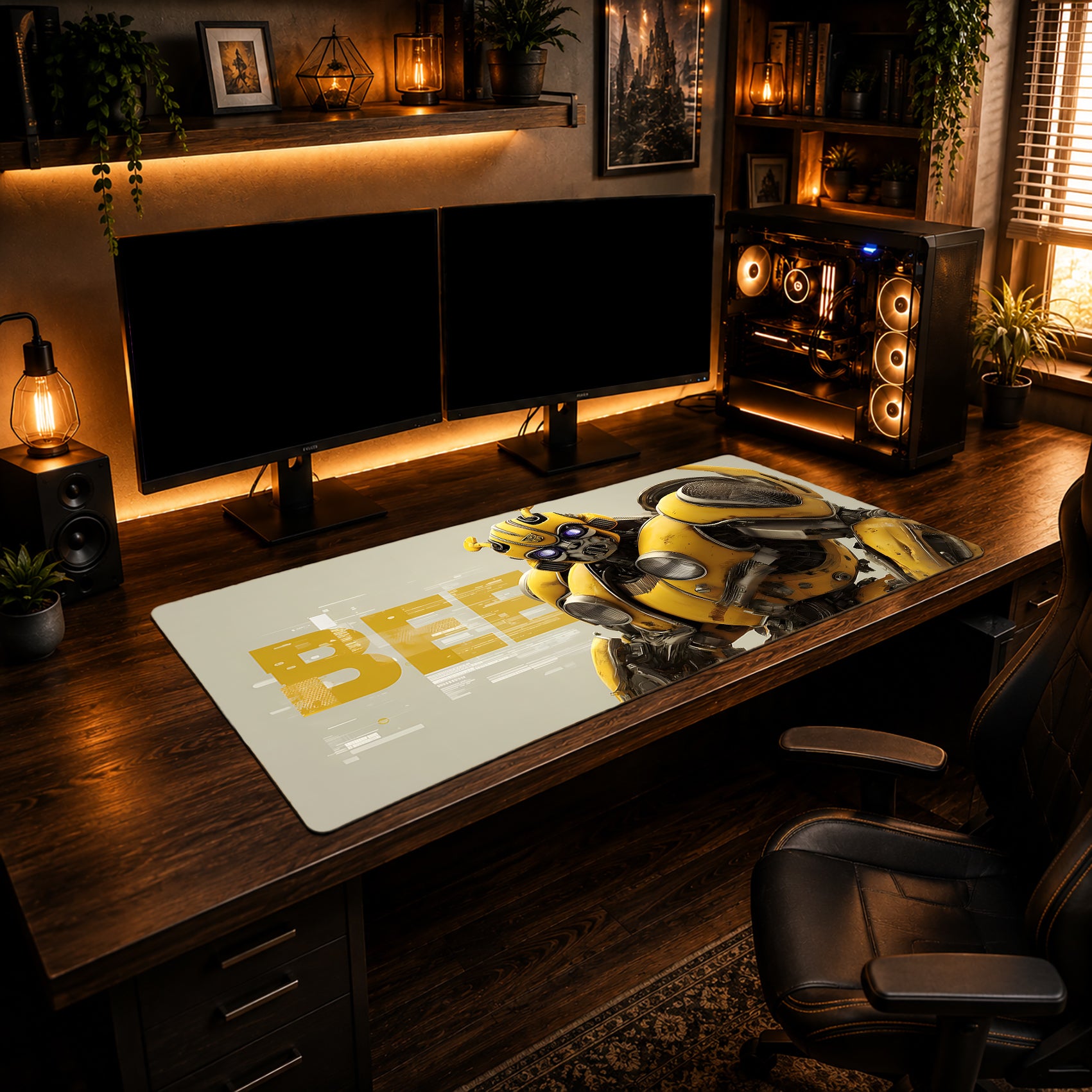 Cyber-Bee Neon Glitch Mousepad