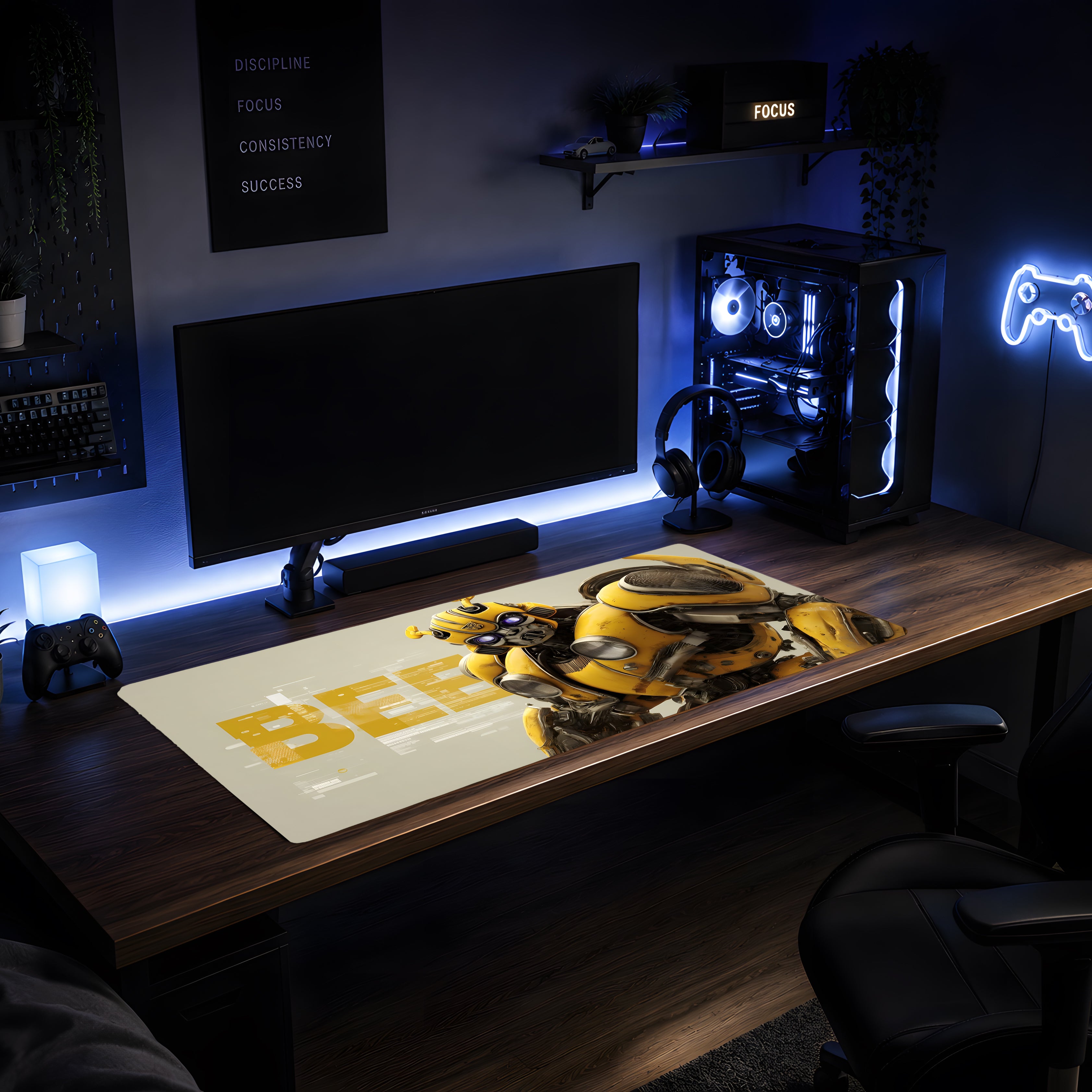 Cyber-Bee Neon Glitch Mousepad