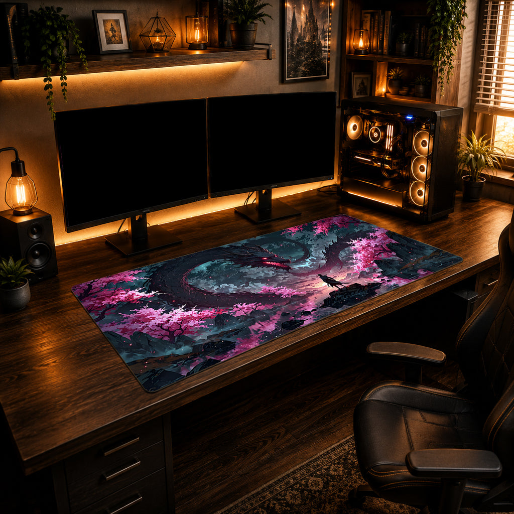 Neon Sakura Dragon Power Mousepad