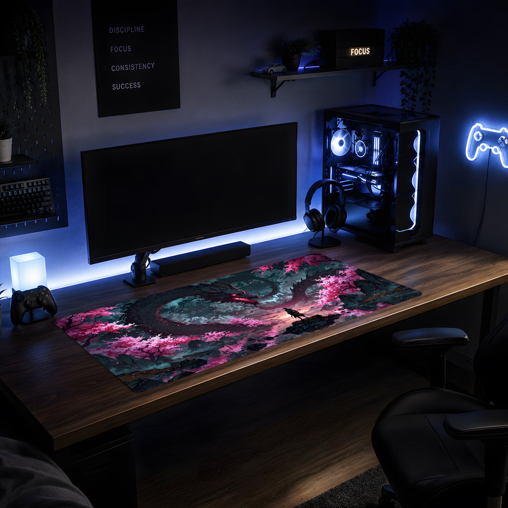 Neon Sakura Dragon Power Mousepad