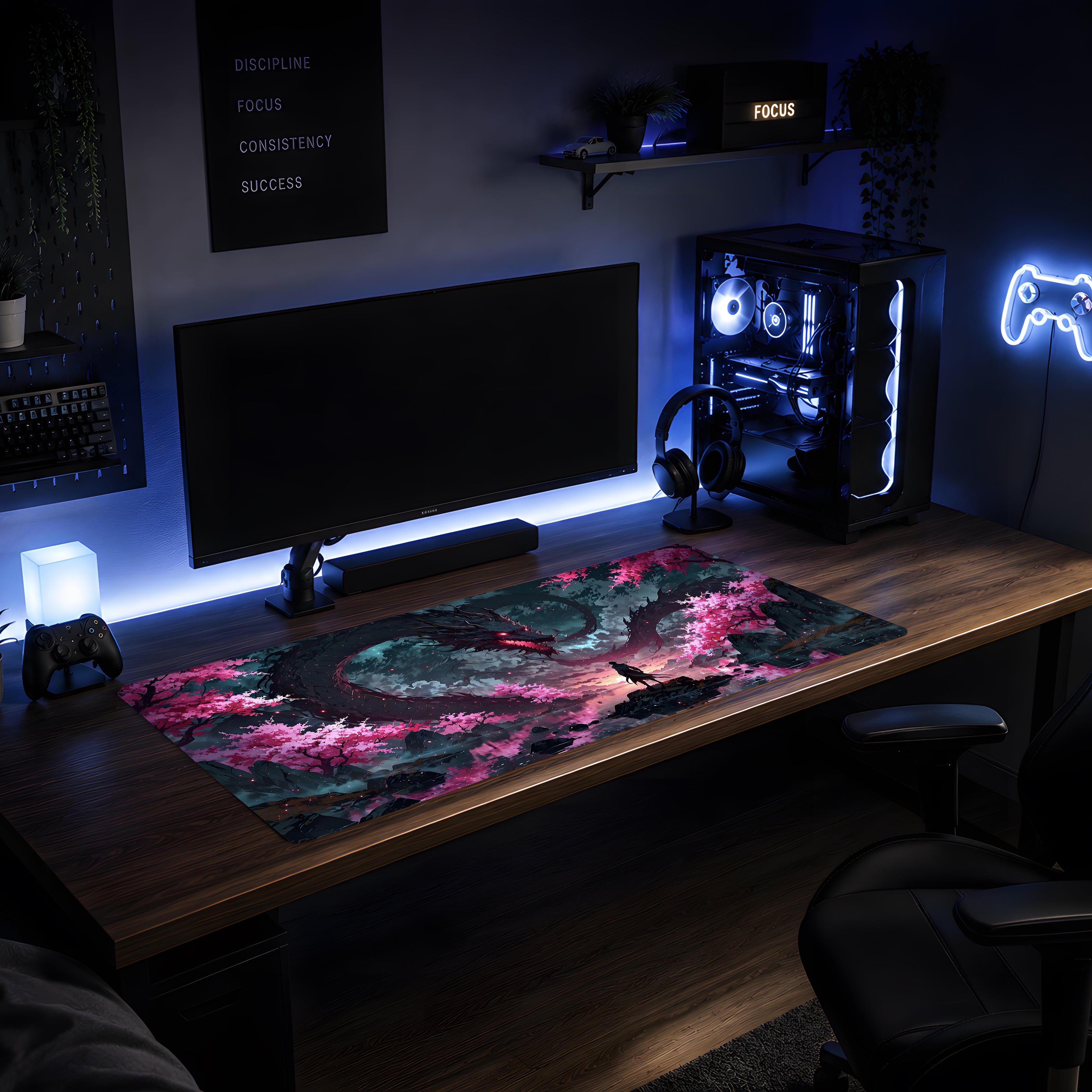 Neon Sakura Dragon Power Mousepad